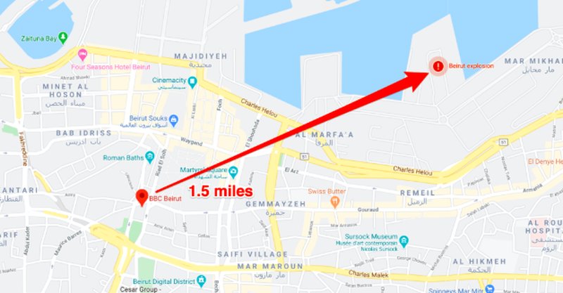 Avståndet mellan kontoret och epicentrum för explosionen. Bildkälla: Google Avståndet mellan kontoret och epicentrum för explosionen. Bildkälla: Google